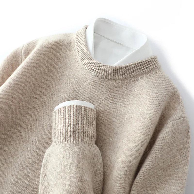 

WOTEEWS S-XXXL Pullover New Men's 100% Wool O-Neck Sweater Casual Knitted Autumn and Winter Long Sleeve Men's Pure Wool Sweater