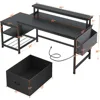desk with power outlets, gaming desk with drawers and printer space, computer desk with file drawers cabinet 2