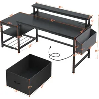 desk with power outlets, gaming desk with drawers and printer space, computer desk with file drawers cabinet 2