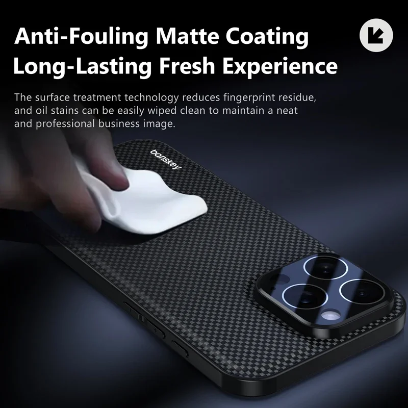 Luxury Matte Carbon Fibre Texture Shockproof Phone Case with Glass Lens Protection
