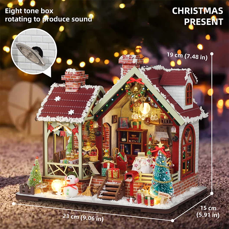 DIY Wooden Warm Christmas Lodge Casa Doll Houses Miniature Model