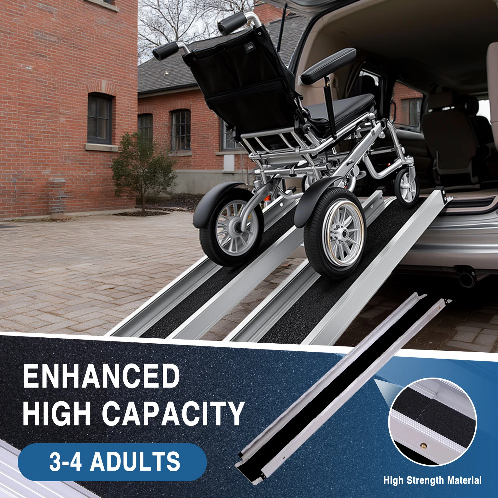 8FT Anti-Slip Aluminum Folding Portable Ramp with Handbags Folding Non-Slip Aluminum Handicap Ramp for Home Stairs Steps