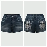 Summer Korean Sexy Low Waist Women Denim Short American Lady Y2K Elastic Slim Cotton Hot Jorts Female Embroidery Wrapping Jeans
