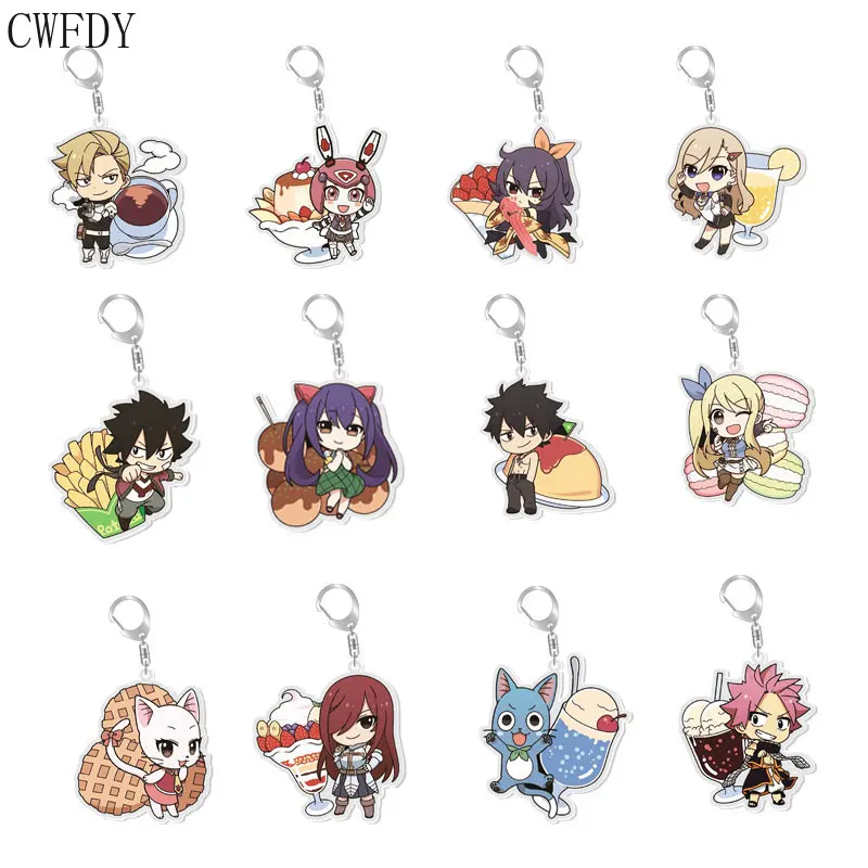 

20pcs Fairy Tail Anime Figures Keychain Cartoon Natsu Lucy Gray Dessert Series Cosplay Key Chain Bag Charm Character Collectable