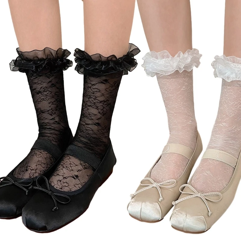 

Women Sheer Mesh Lace Ankle Socks Ruffle Frilly Socks Lolitas Socks