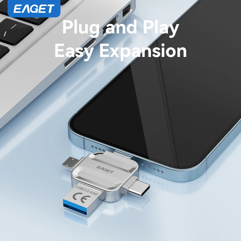 이게트 4 in 1 미니 USB 플래시 드라이브 USB 타입 C 마이크로 B 라이트닝 to USB 3.2 펜드라이브 USB 메모리 스틱 (휴대폰, PC, 노트북용)