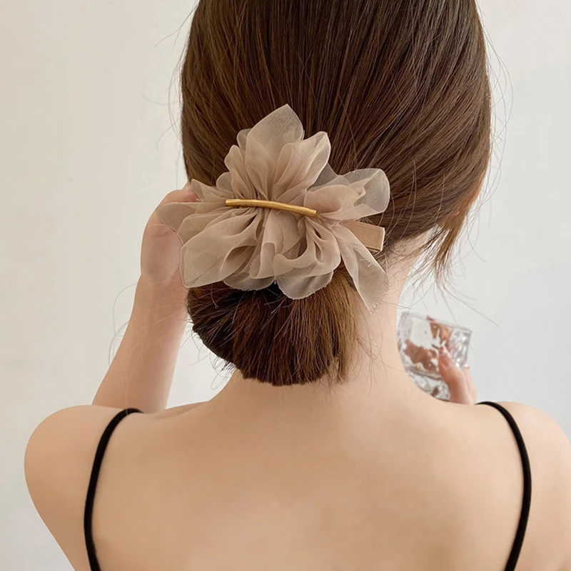 Description Picture 4 of itemBig Spring Hair Claw Clips Women Metal Chiffon Flowers Ponytail Holder Hairpin Barrettes For Girls Hair Accessories Hairgrip