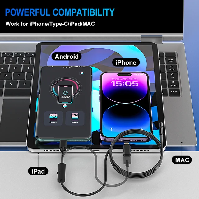 5.5mm/8mm 2 in 1 Phone Direct Connect Endoscope for iPhone/Type-C/Android 1080P HD IP67 Borescope Camera Inspect Piping ﻿Sewer 3