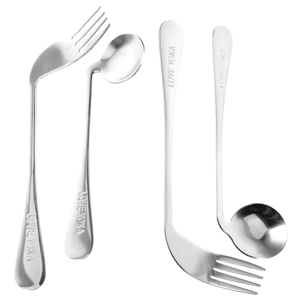 

Angled Fork Spoon Stainless Steel Elderly Left Handed Anti Shake Eating Utensils