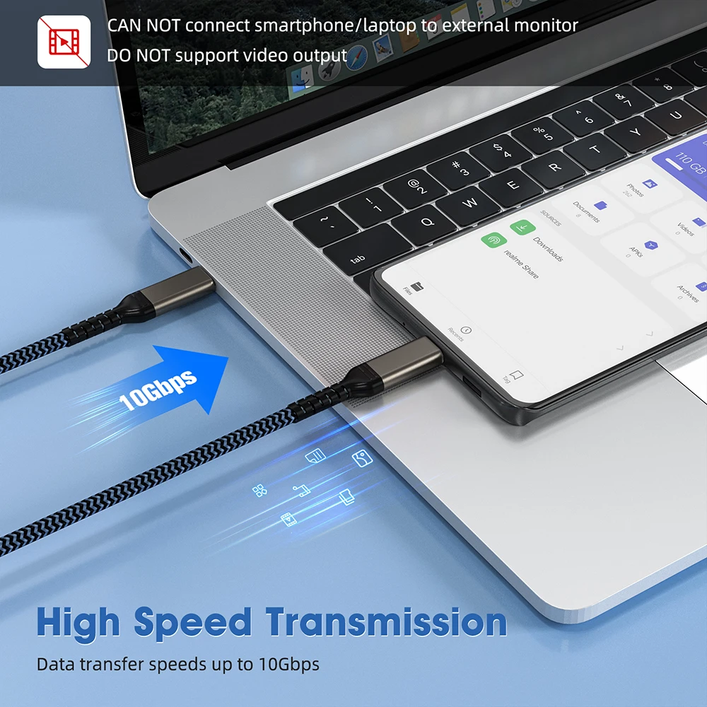 High-Speed USB 3.2 Type-C Fast Charging Cable - Various Lengths