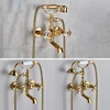 Telephone Style Golden Waterfall Bathtub Faucet Bathroom Brass Bath Faucets Waterfall Rotatb Spout Hot&Cold water Shower tap set 2
