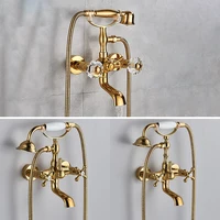 Telephone Style Golden Waterfall Bathtub Faucet Bathroom Brass Bath Faucets Waterfall Rotatb Spout Hot&Cold water Shower tap set 2