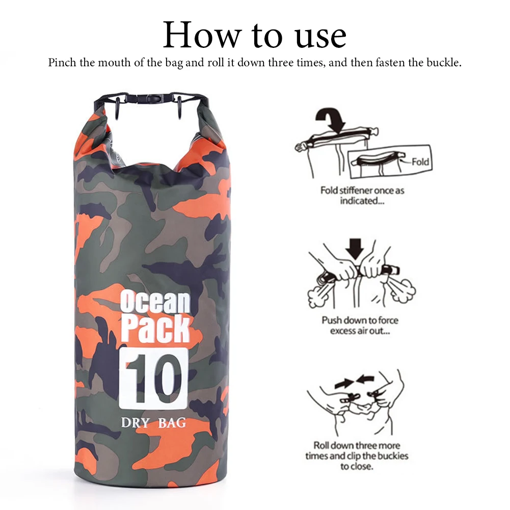 Waterproof Dry Bag 2/5/10/20/30L Diving Bag Waterproof Camouflage Swimming Bag Beach Rafting Outdoor Boating Kayaking Travel Storage