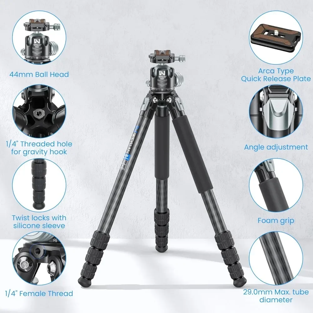 Compact Carbon Fiber Tripod 69'' Professional Tripod 29mm Leg with DSLR Ball Head for Digital SLR DSLR Camera