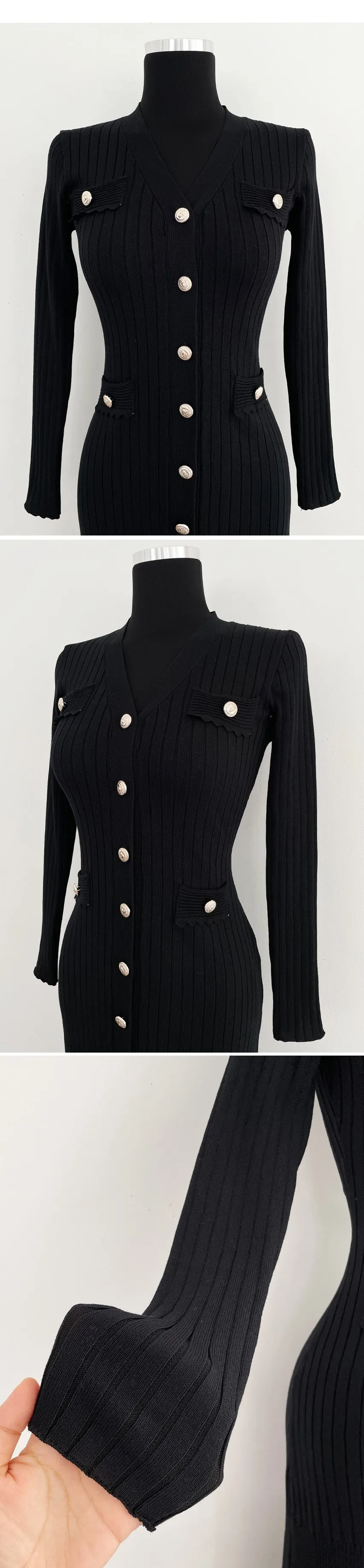 Korean Chic Knitted Dresses for Women V-neck Long Sleeve Slim Bodycon Ruffles Party Dress Casual Autumn Winter New Vestidos