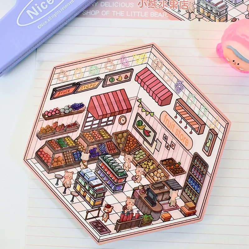 3D Kawaii Landscape Sticker Scene Decoration Poster Decompession Miniature Sticker for Children New Year Gift Cartoon Stickers