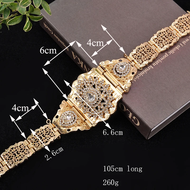 Arab Wedding Ornaments Set Fashionable Green Rhinestone Jewelry Moroccan Women Pearl Earrings Pearl Necklace Waist Chain,