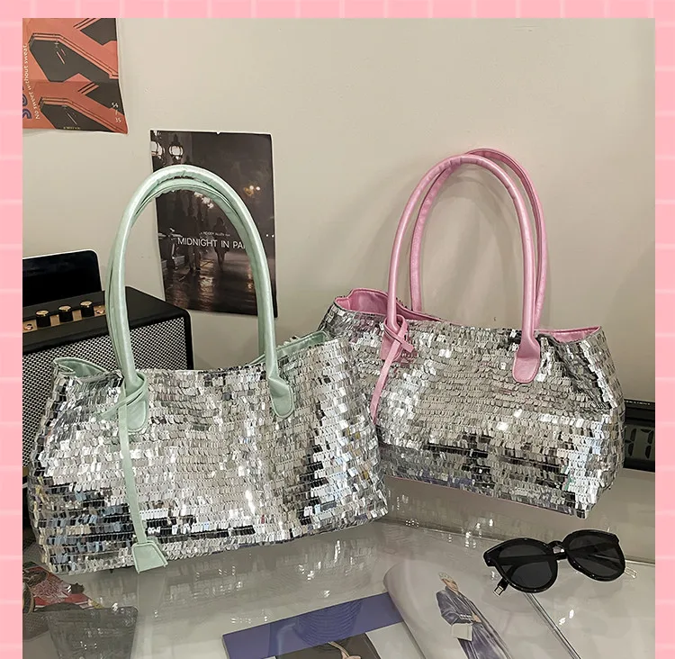 JIAERDI Shine Beading Silver Shoulder Bags Purse Women 2025 New Large Capacity Casual Handbag Ladies Vintage Tote Bag Aesthetic