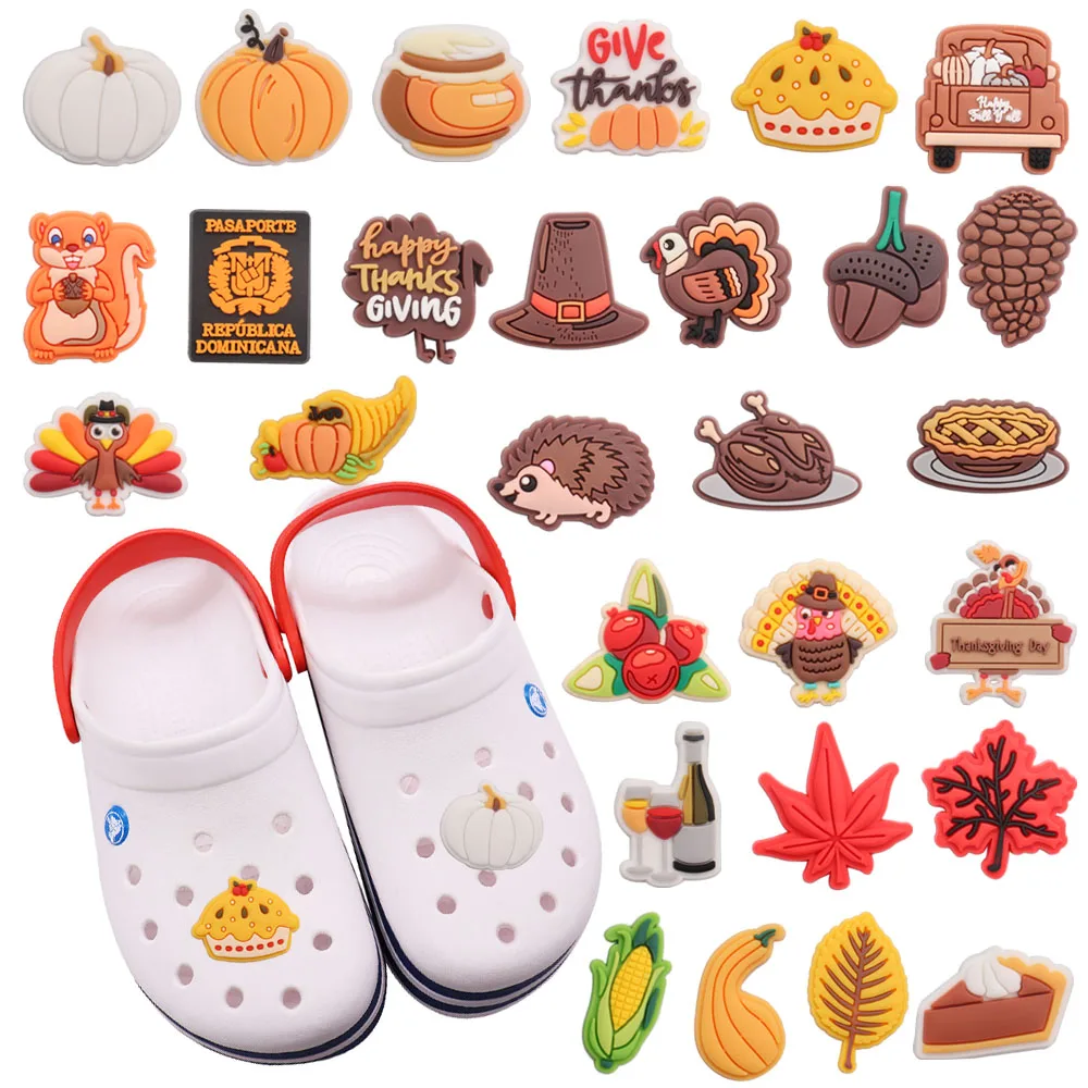 

Single Sale 1pcs PVC Shoe Charms Turkey Squirrel Maple Leaf Pine Nut Slipper Accessories Shoe Ornament For Child Croc Jibz Gift