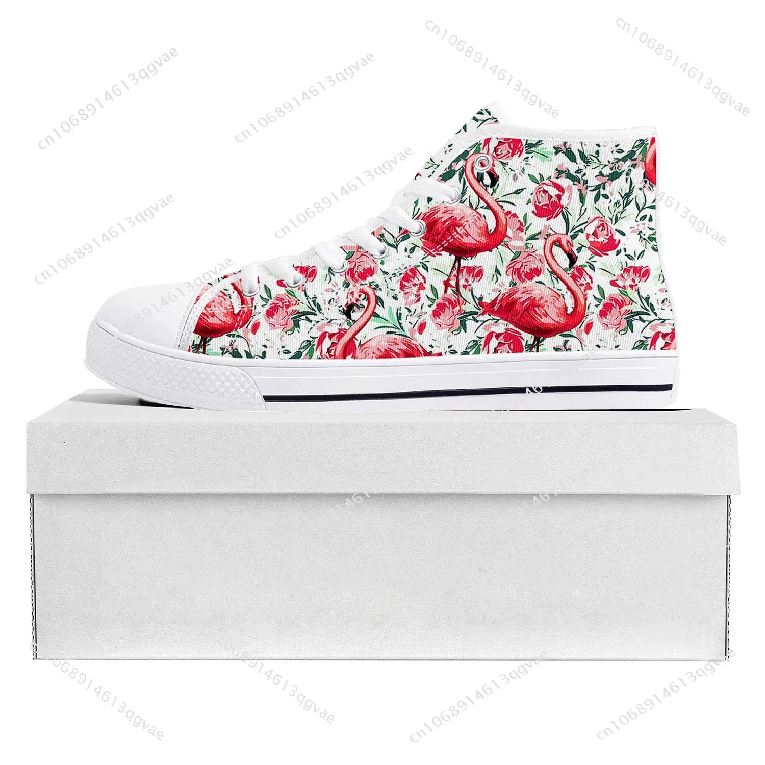 Flamingo Printed High Top High Quality Sneakers Mens Womens Teenager Canvas Sneaker Casual Couple Shoes Custom Made Shoe White