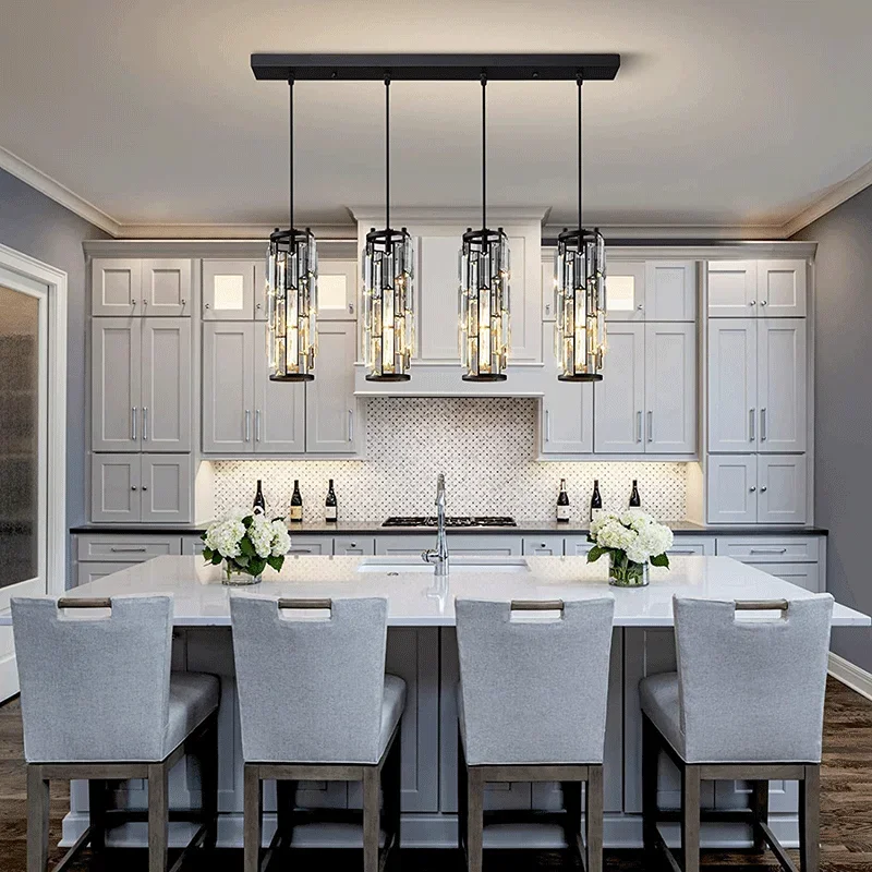 

Modern Chandelier Mini Crystal Chandelier Adjustable Fixture Kitchen Island For Dining Room Bedroom Black Chrome 3 Light