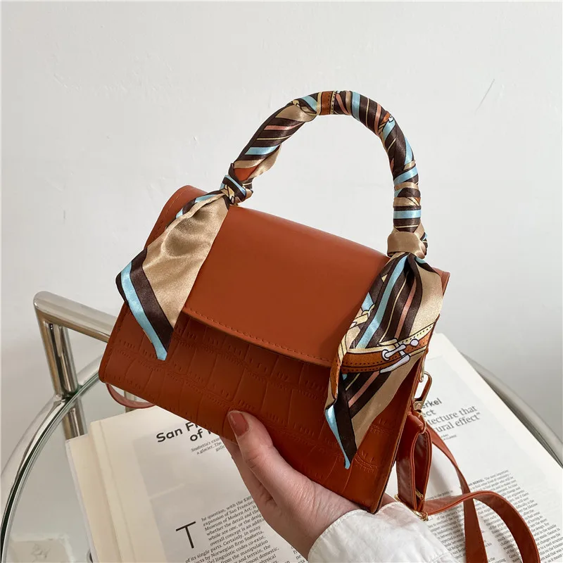 Women PU Leather Crossbody Shoulder Bag Elegant Silk Scarf Envelope  Crossbody Messenger Mini Purse Handbag 