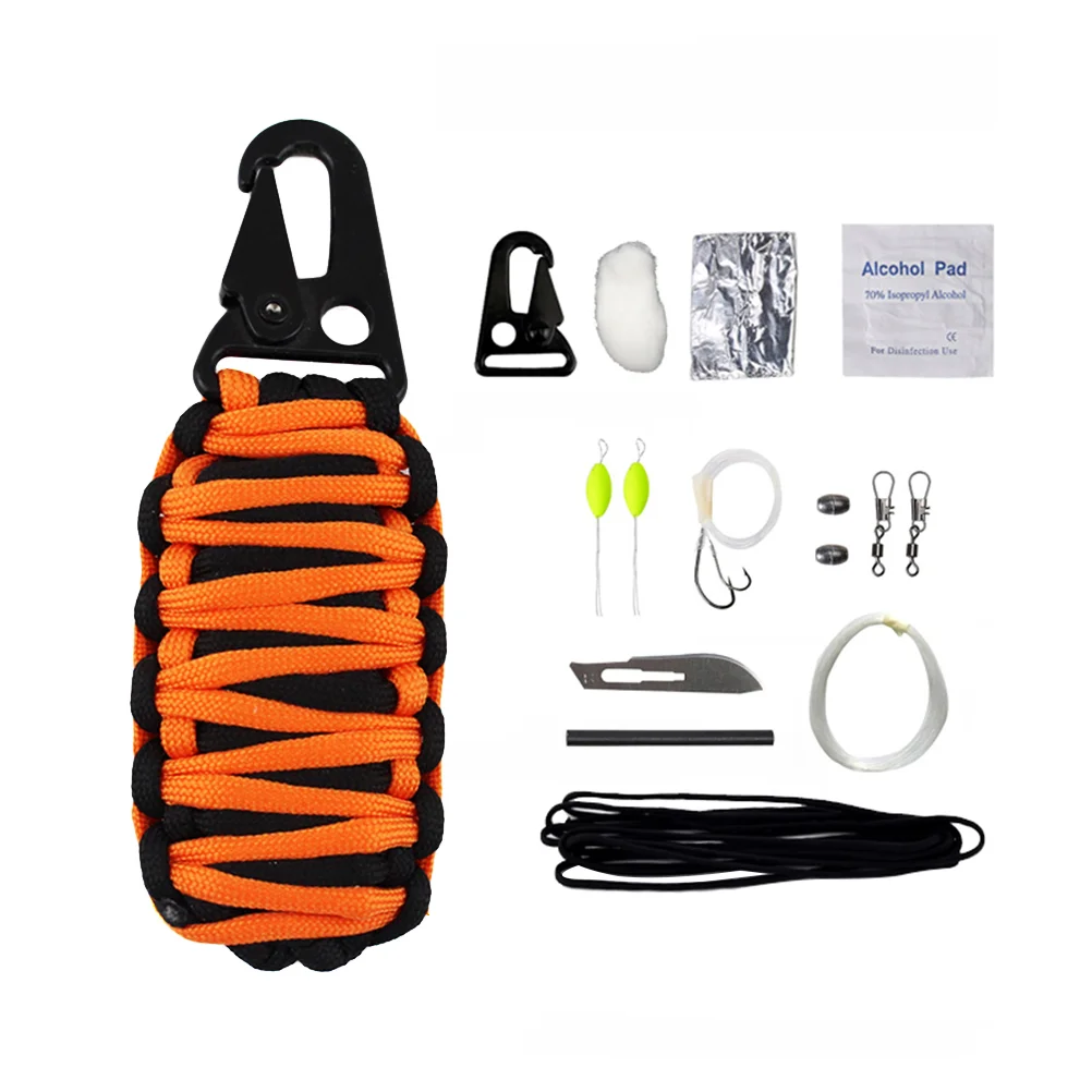 

12Pcs Multifunctional Outdoor Travel Life Saving Kit Life Preserving Bag Emergency Survival Kit(Orange and Black)