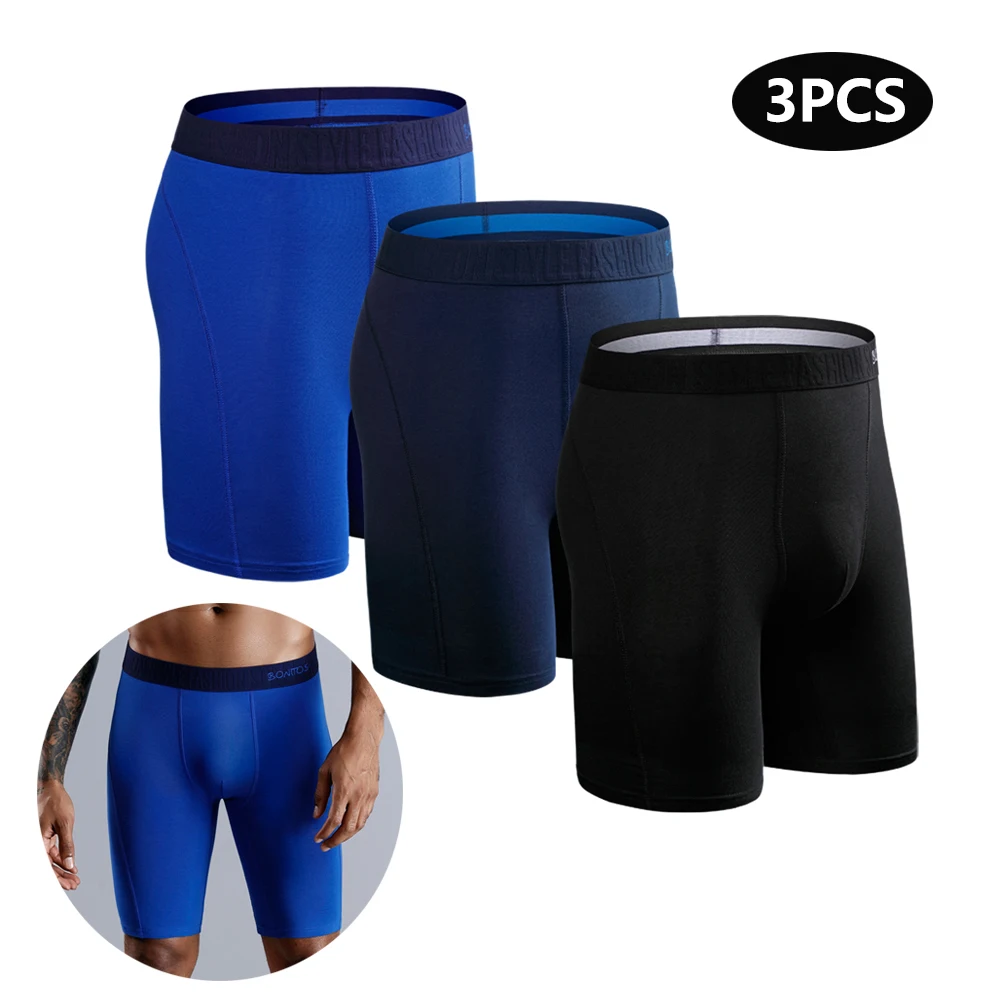 3pcs New Mens Underpants Long Boxers For Man Underware Cotton Men's Panties Family Sexy Male Shorts