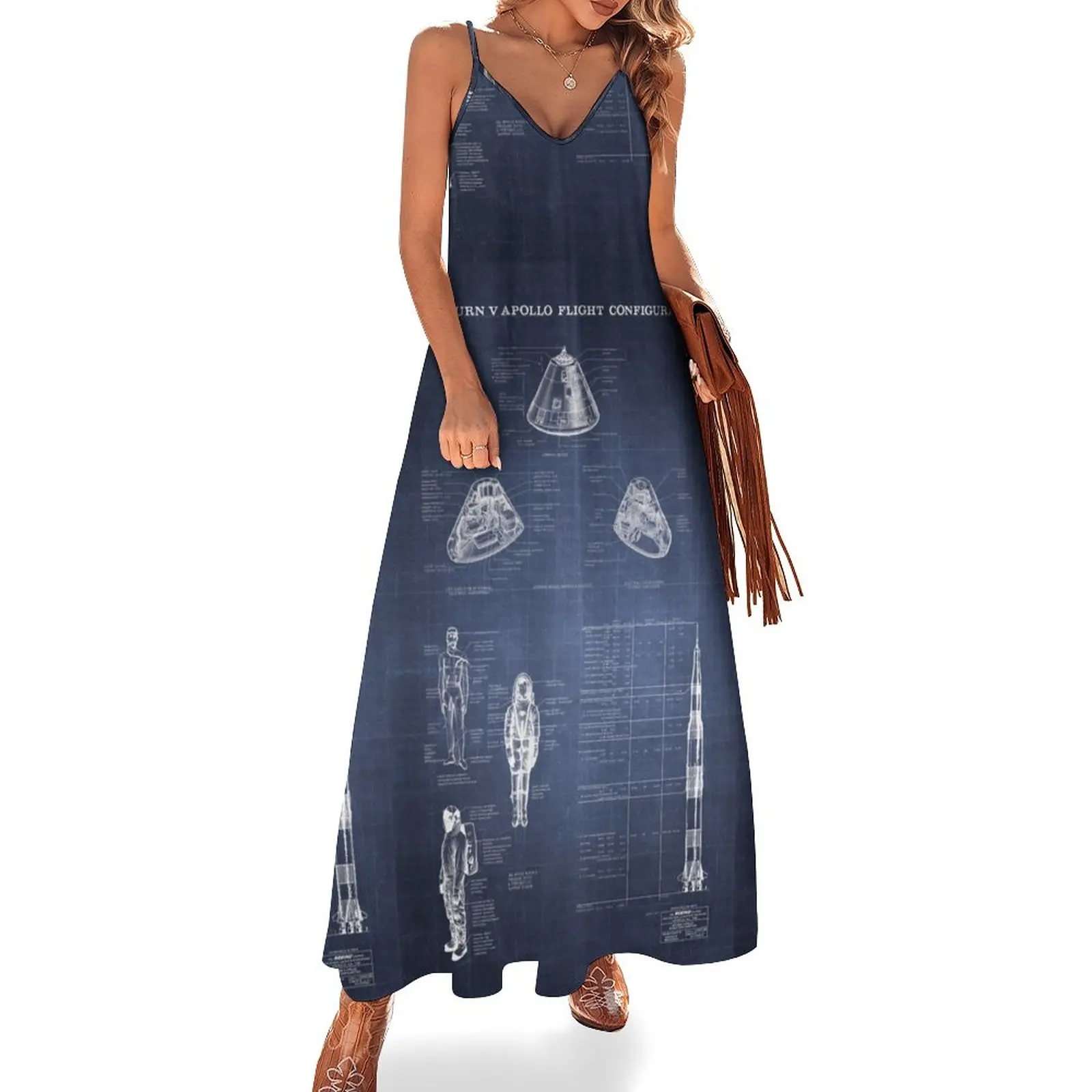 

Apollo Saturn V Command Module Blueprint in High Resolution (dark blue) Sleeveless Dress dress women elegant luxury