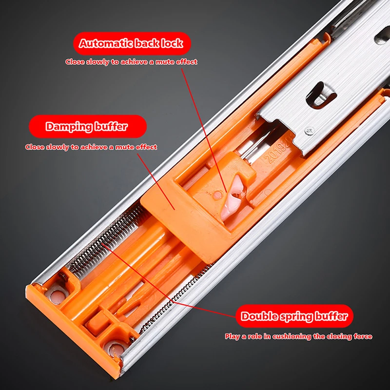 Drawer Slides 12-20" Stainless Steel Soft Close Keyboard Drawer Cabinet Track Guide Rail Three-Section Furniture Hardware