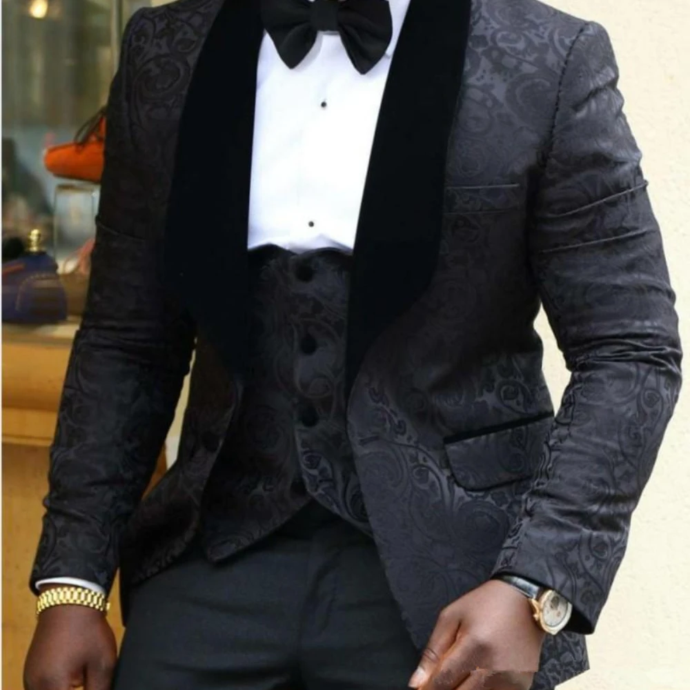 

Fashional Black Costume Groomsmen Shawl Lapel Groom Tuxedos Men Suits 3 Pics Set Wedding Man Blazer (Jacket+Pants+Tie+Vest)