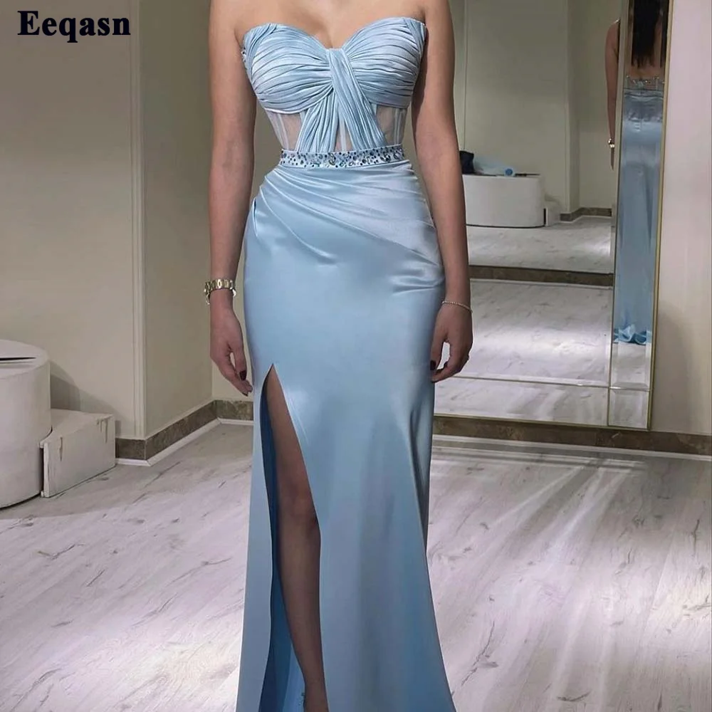 

Eeqasn Φ, плиссированные сексуальные платья для особывечерние с разрезом, официальное платье для выпускного вечера