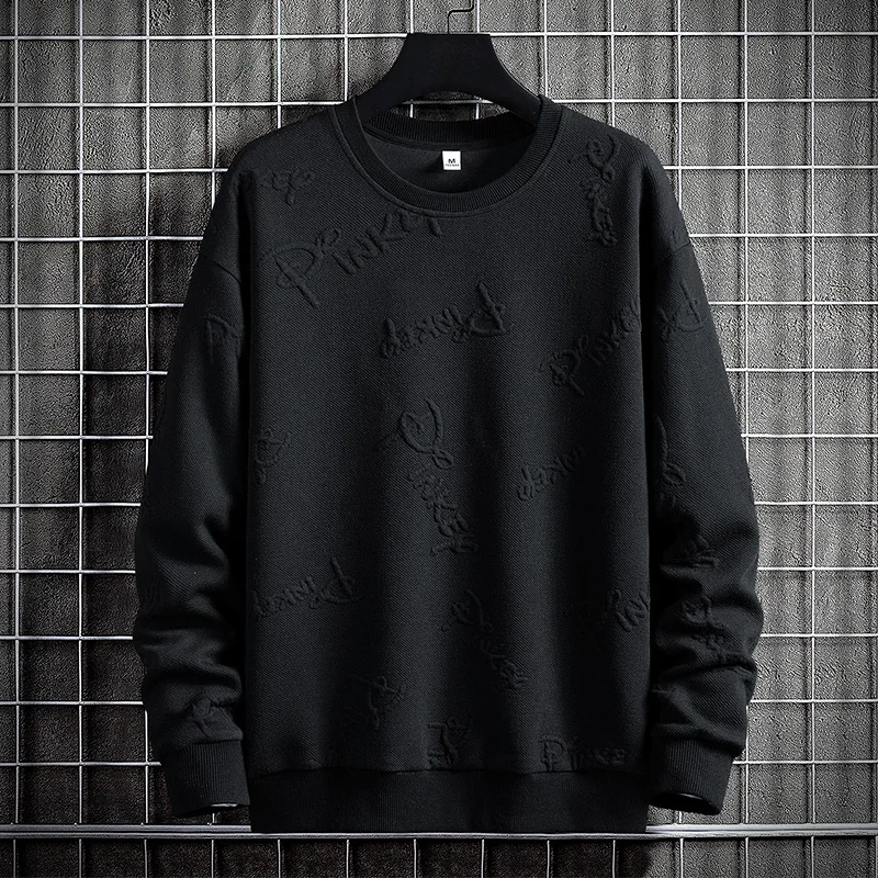 Men's Spring Autumn Round Neck Paisley Solid Pullover Printed Letters Long Sleeve T-shirt Sports Hoodies Fashion Casual Tops