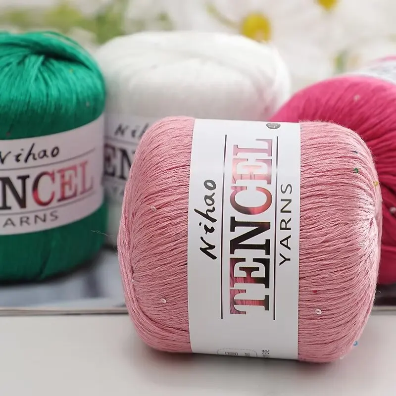 40g Tencel Sequins Cotton Yarn for DIY Hand Knitting Crocheting Craft Soft Warm Silk Solid Knitting Thread Yarn for Shawl Scarf 3