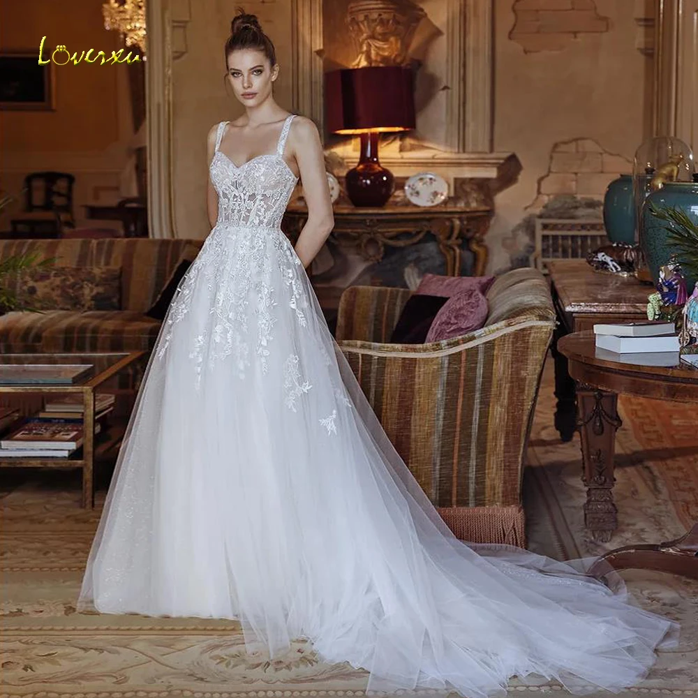 

Loverxu A-Line Vintage Wedding Dresses 2023 Sweetheart Spaghetti Straps Vestido De Novia Embroidery Appliques Robe De Mariee