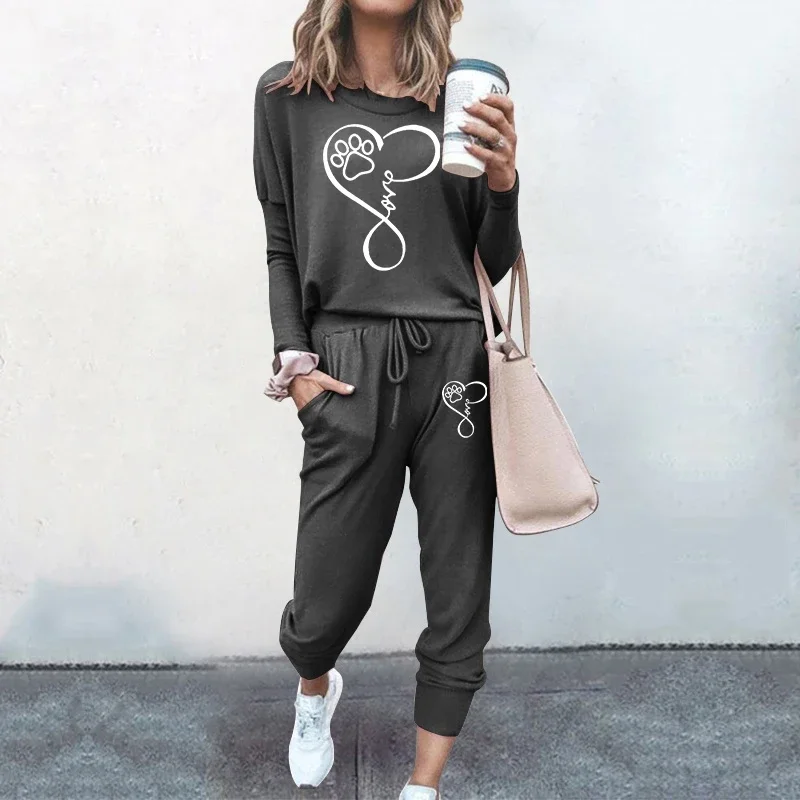 Women's Printed Tracksuit Long Sleeve Sweatshirt and Sweatpants Two Piece Set Spring Sportswear Female Causal Outfits Streetwear