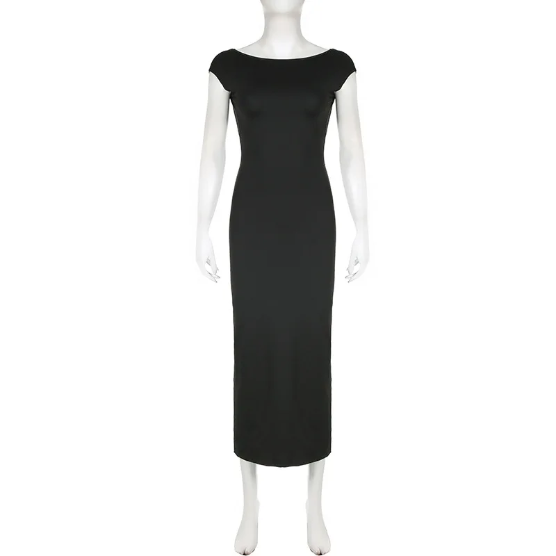 Hot Backless Black Dress - Sleeveless Patchwork High Waist Solid Long Dress
