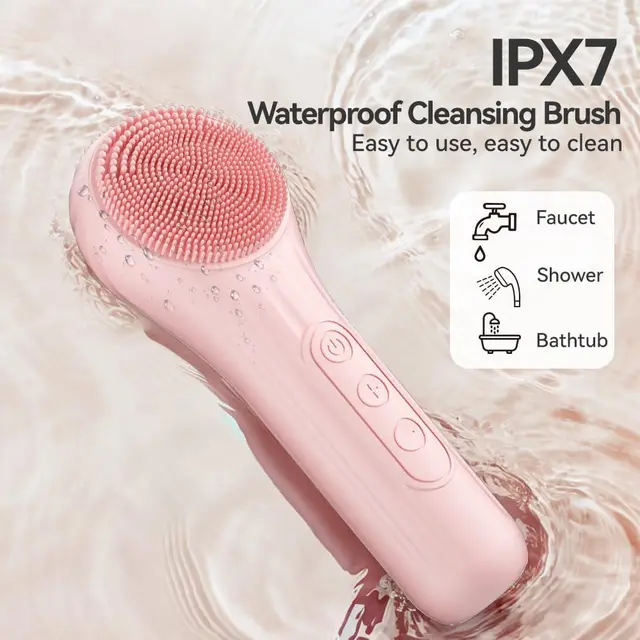 69218-8adde0.jpg Silicone Face Scrubber Electric Facial Cleansing Brush with Heating Vibration Waterproof Face Wash Brush with 5 Speed Adjustable
