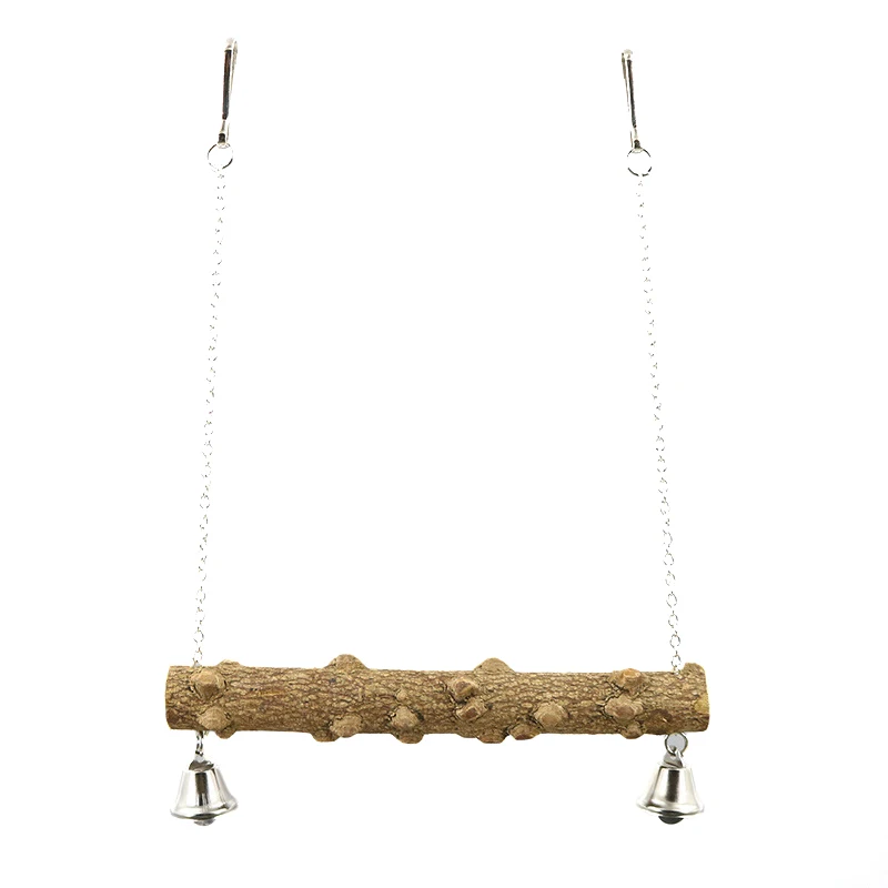 Wood Parrot Stand Pole Swing Toy with Bell for Bird Tiger Skin Claw Grinding Beak Grinding Stand Pole Bird Cage Accessories 6