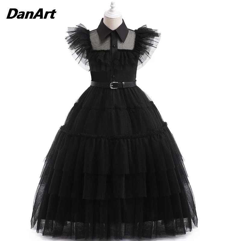 

Girls' Black Cake Dress Party Fairy Elegant Evening Gown Children Mesh Cosplay Princess Costumes Prom Performance Puffy Dress