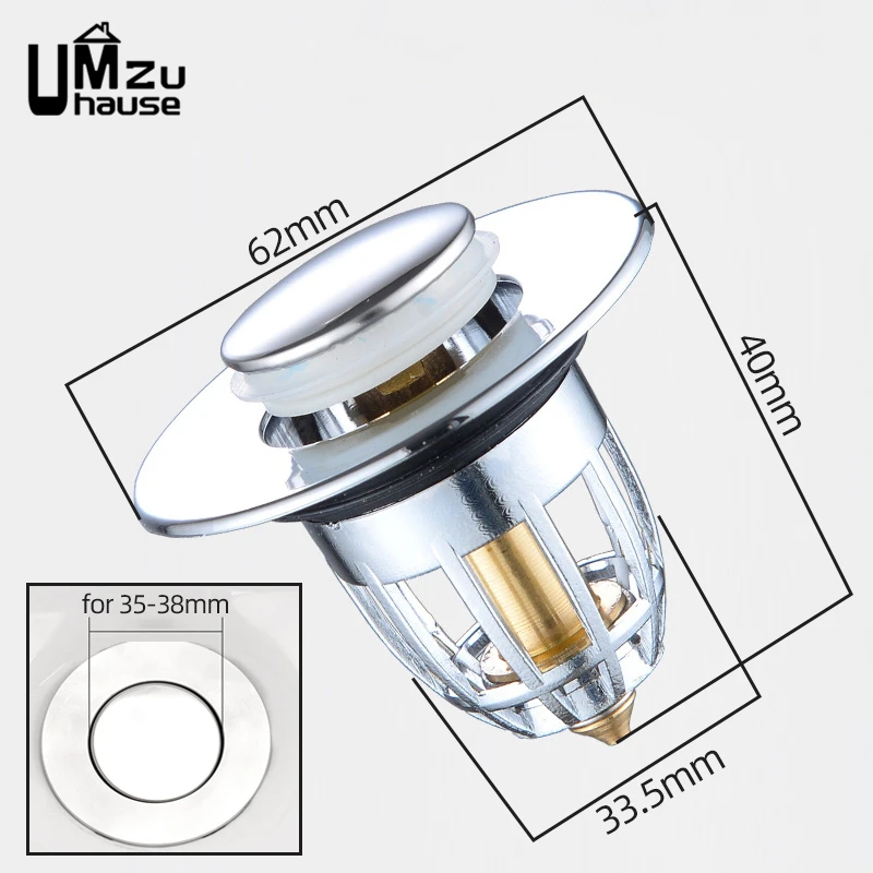 Artiwell Tappo Di Scarico Universale Per Lavandino Bagno, In Ottone E Acciaio Inox, Con Filtro Raccogli Capelli, Antiruggine, Facile Installazione - 2