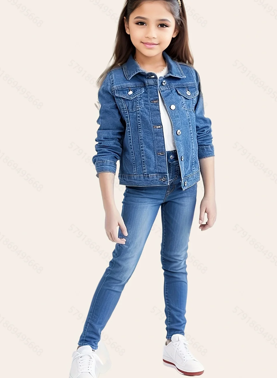 Girls Lapel Denim Jacket 4