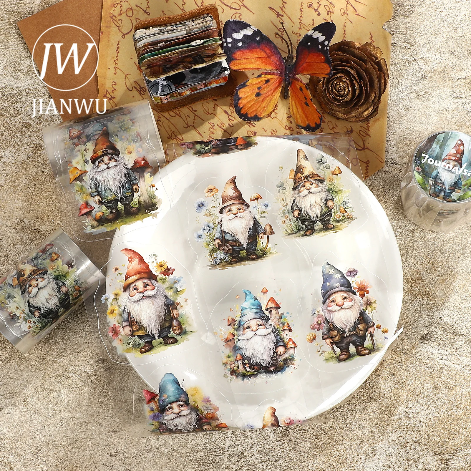 JIANWU 60mm * 200cm 빈티지 숲 꽃 엘프 캐릭터 풍경 소재 콜라주 PET 테이프 크리 에이 티브 DIY 저널 문구