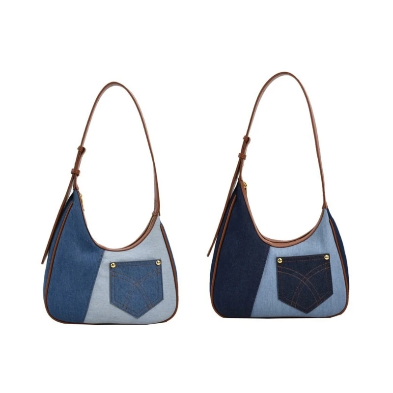 

Vintage Denims Shoulder Underarm Bag Contrast Color Zippered Crossbody Handbag