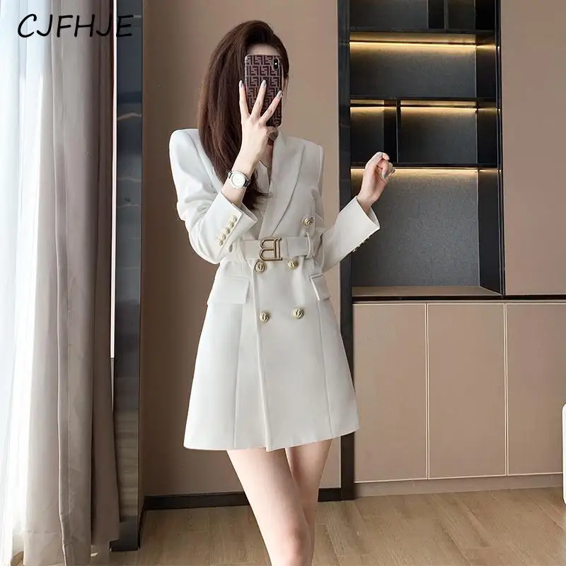 

CJFHJE New Women's Temperament Suit Dress Spring Autumn French Fashion High-end Feeling Double Breasted Women Long Sleeved Dress