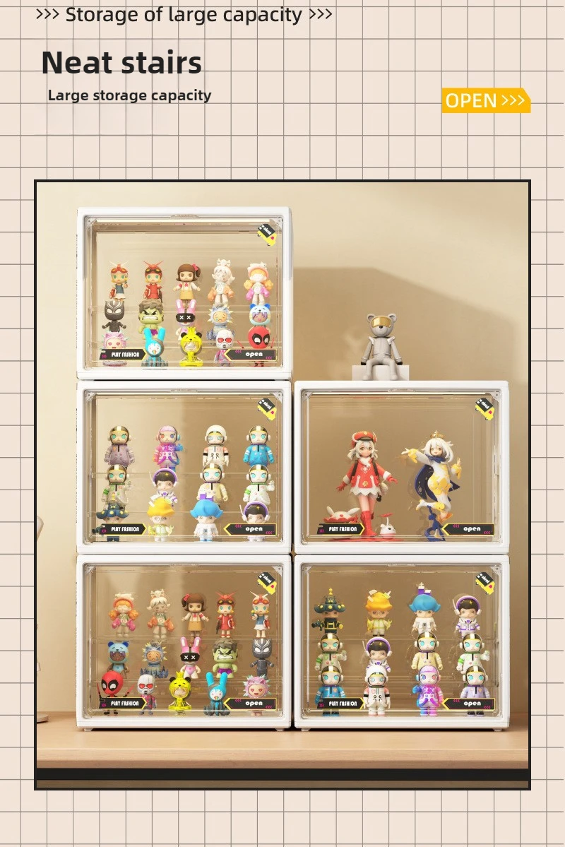 Acrylic display case Pop Mart 3-Tier Dustproof Step Shelf Anime Cars Action Figures & Jewelry Organizer