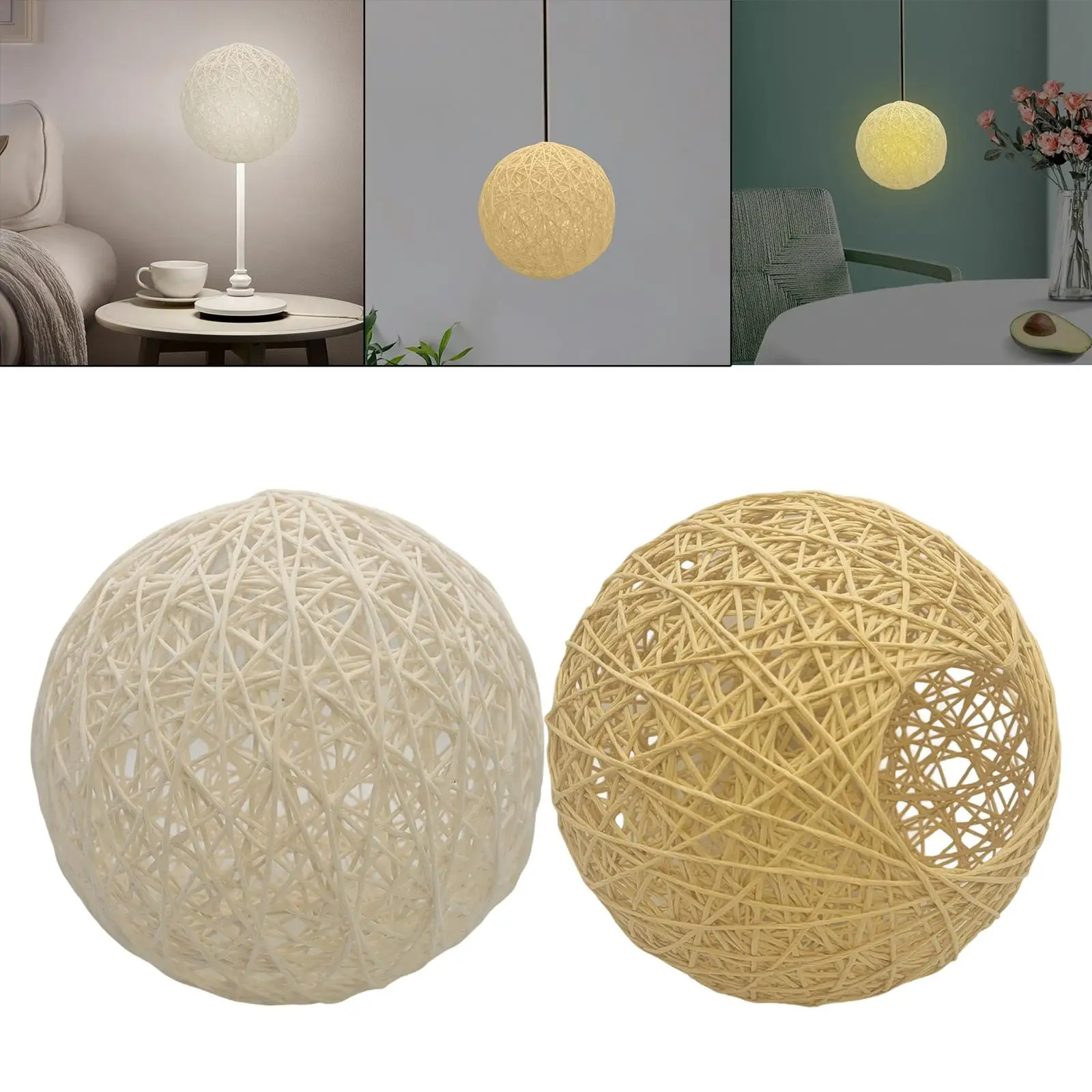 Woven Pendant Light Shade Lamp Cage Rattan Ball Lampshade for Farmer House 5