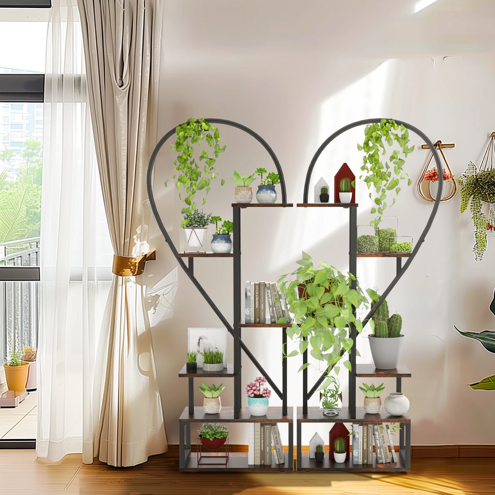 Heart Shaped Plant Shelf Holder 6 Tiers Metal Indoor Plant Stand Multi-Purpose