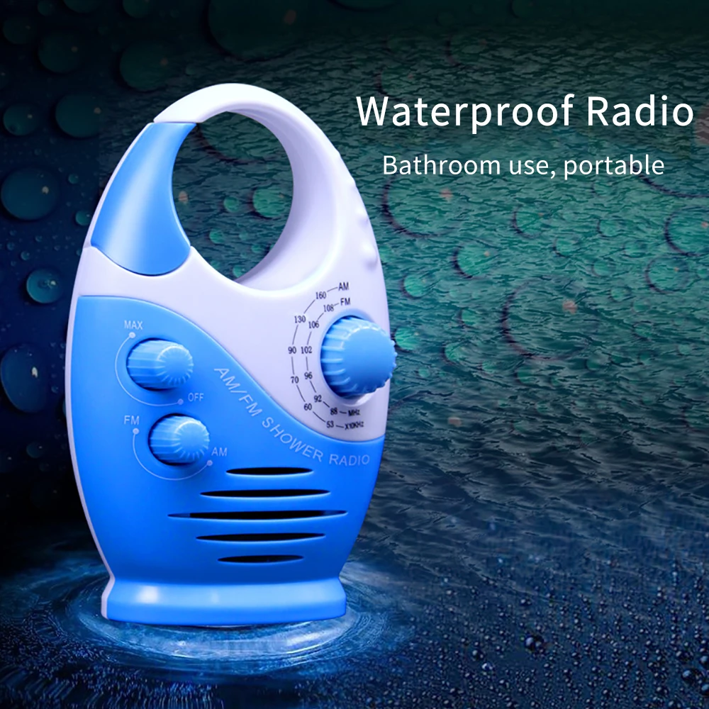 Portable FM AM Radio Shower Music Hanging Radio Suit Bathroom Bath Cabin Black Powerful Hi-Fi Speakers Radio Operated Waterproof