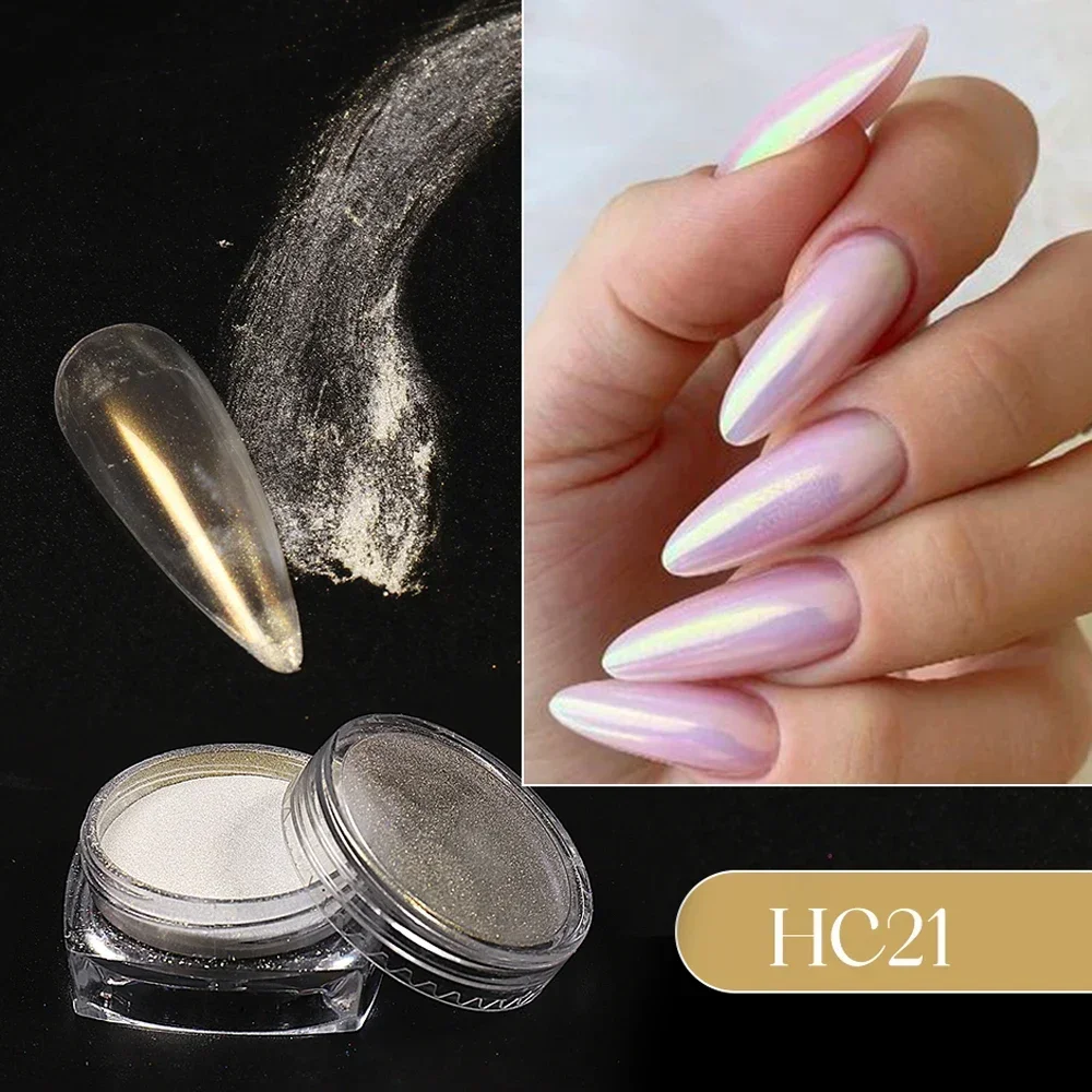 Nail Powder Pigment Decoration Colorful Aurora Chrome Pearl Shell White High Glossy Rubbing Dust Holographic Glimmer
